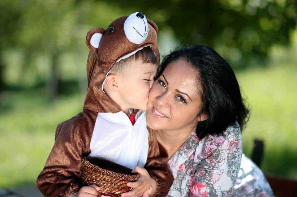 Hug Teddy Bear Kiss Family Son Love Mom