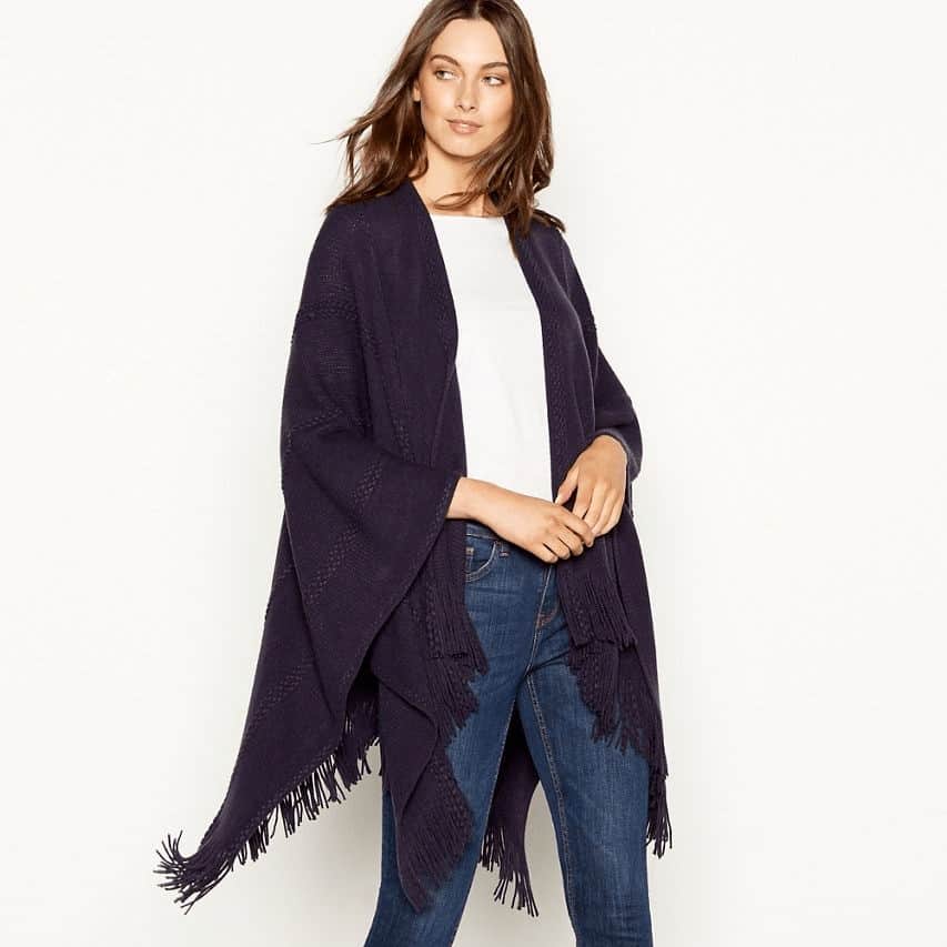 Principles - Navy cable knit fringed wrap