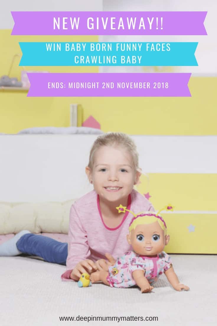 Crawling is so much fun for Funny Faces Crawling Baby with her cheerful grin and big bright eyes. Press her heart-shaped tummy button and watch her move around the room with an adorable wiggle motion.