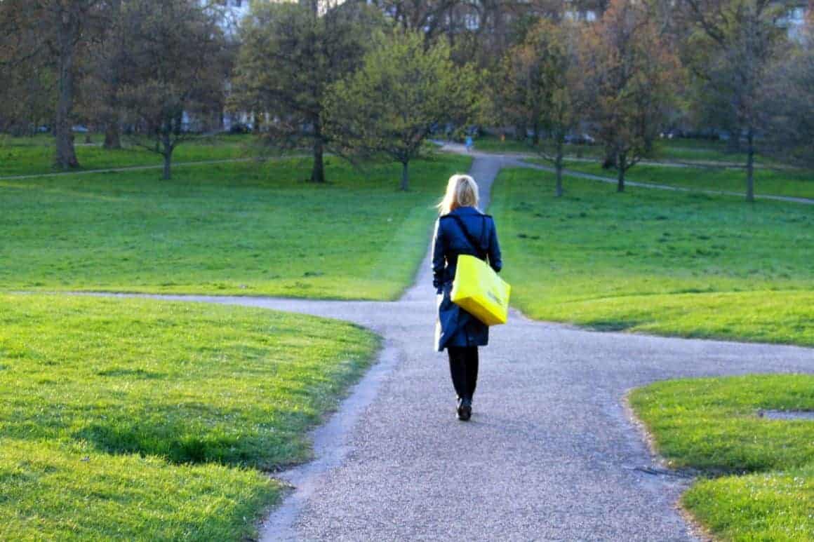 Woman at crossroads