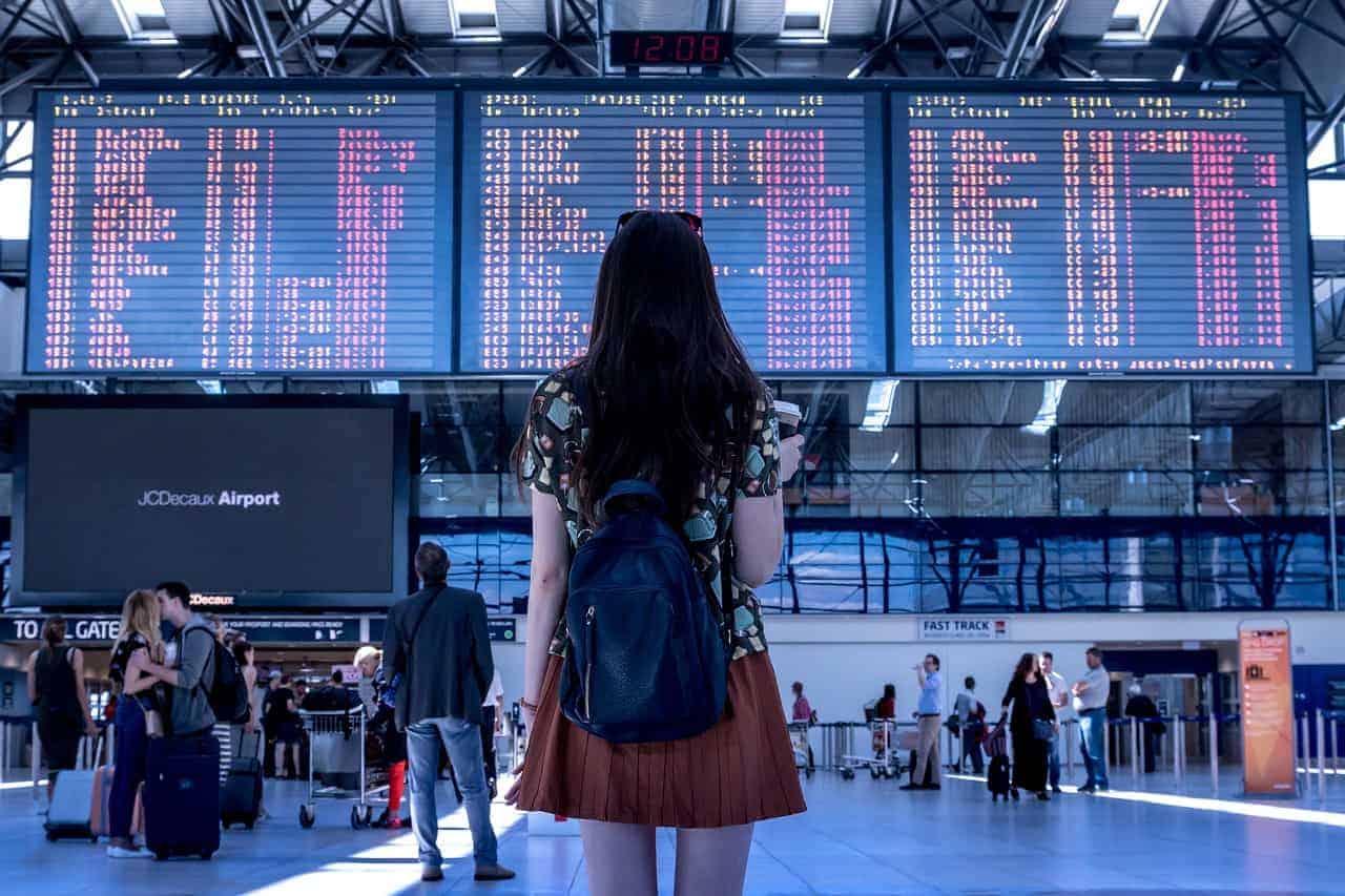 Woman in departure lounge