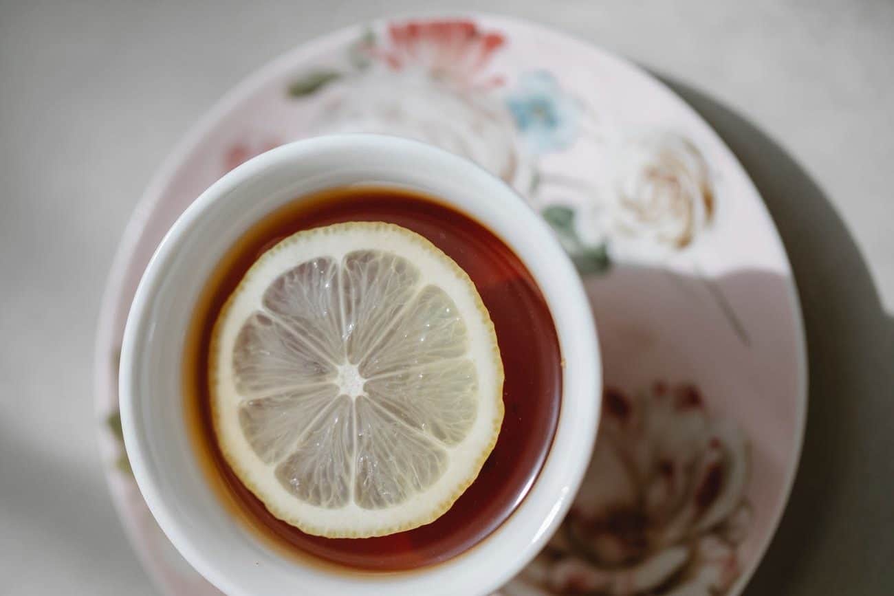 delicious hot tea with lemon