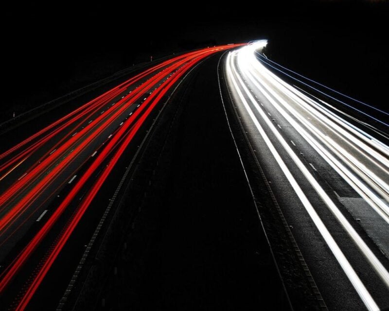 a car lights on a highway