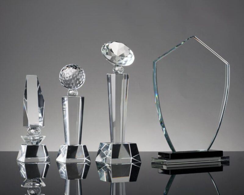 Engraved glass trophies