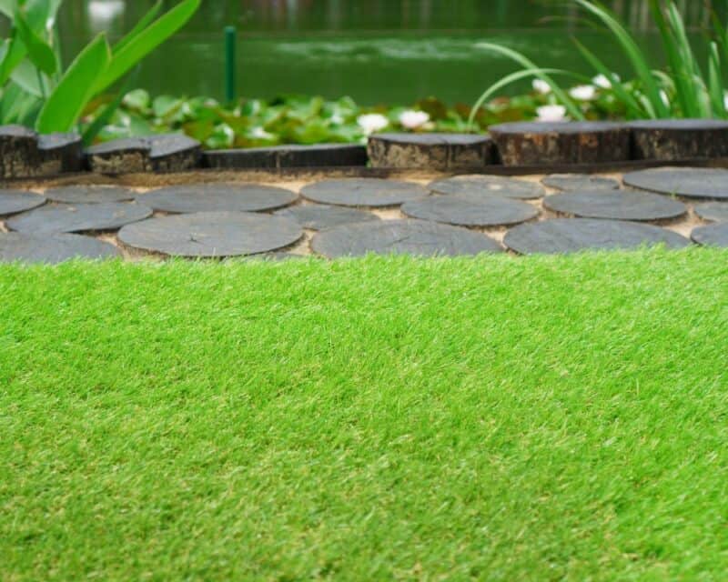 Artificial turf and pond