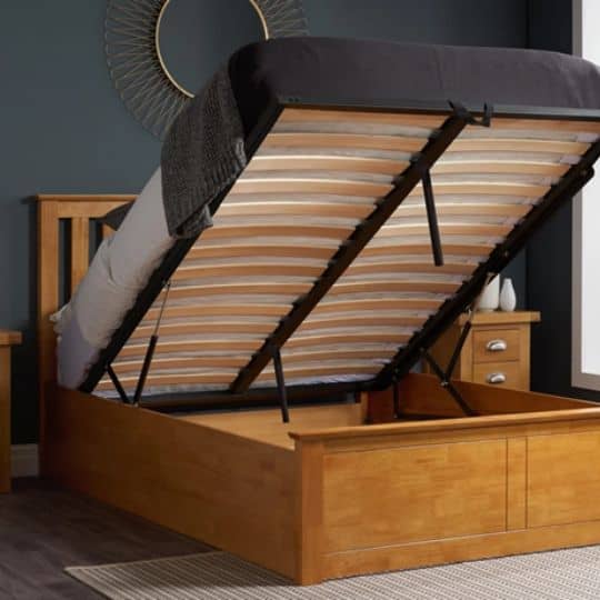 a bed with a bed frame