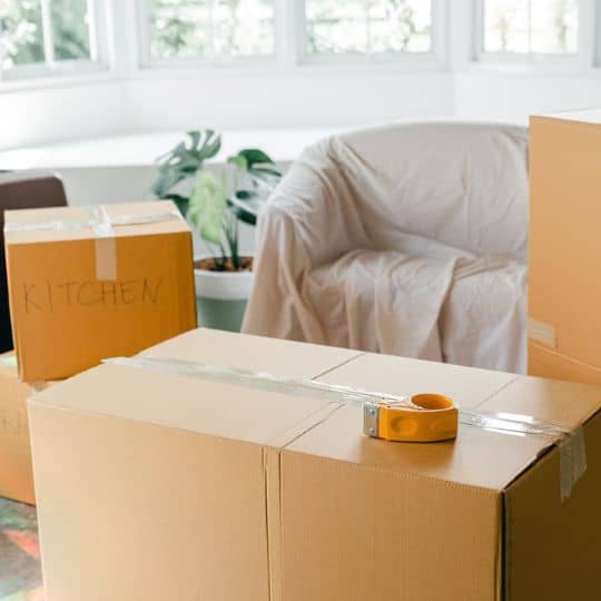 a group of boxes in a room