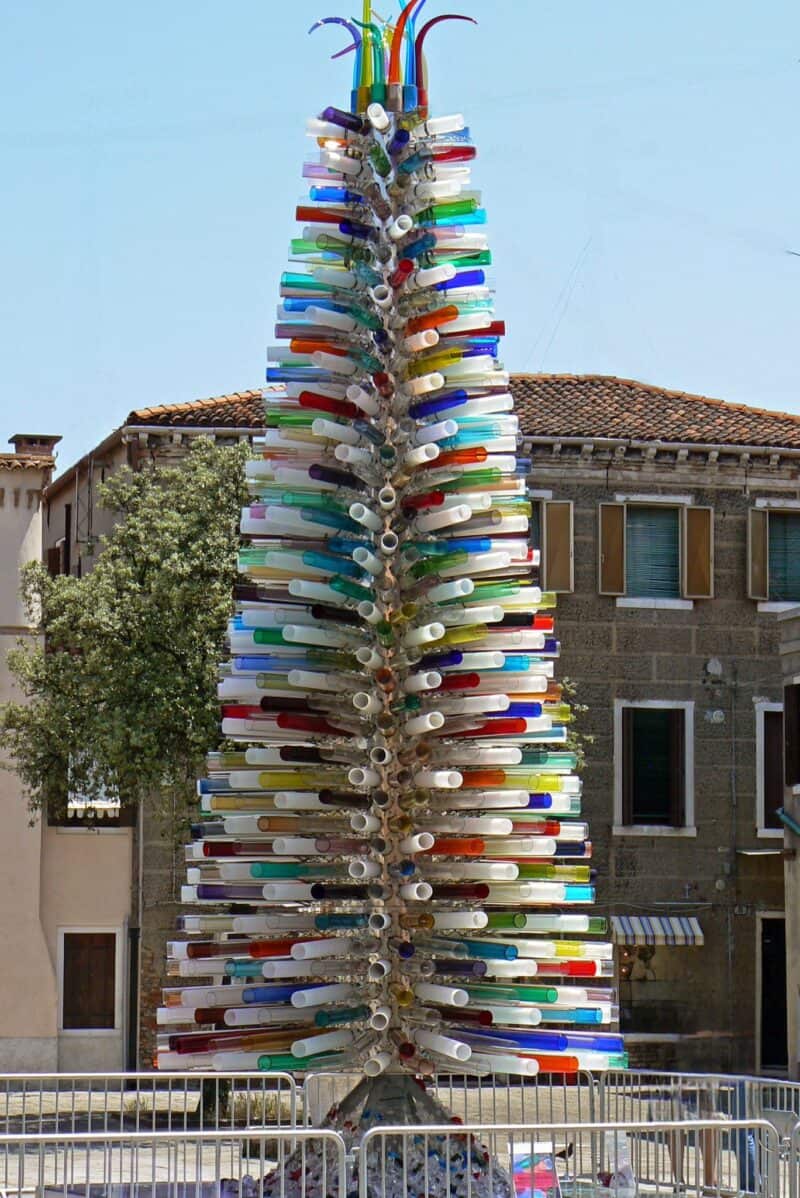 a tree made of glass tubes in Murano