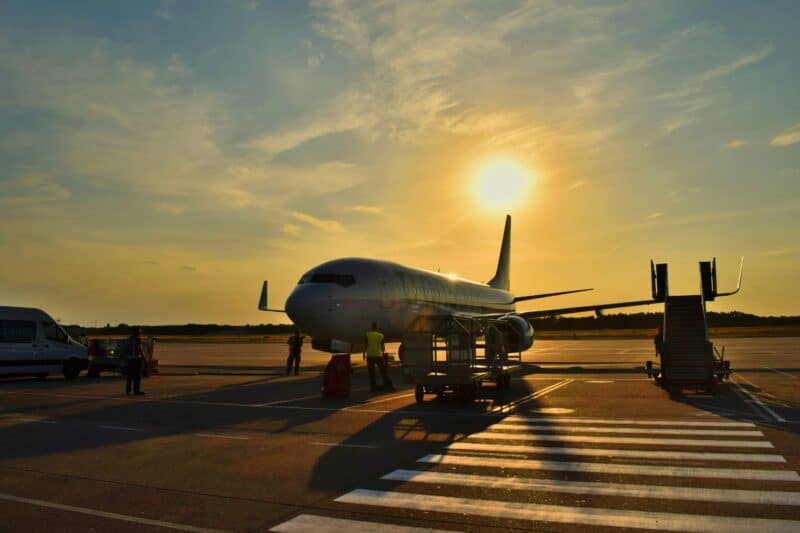 a plane on the runway